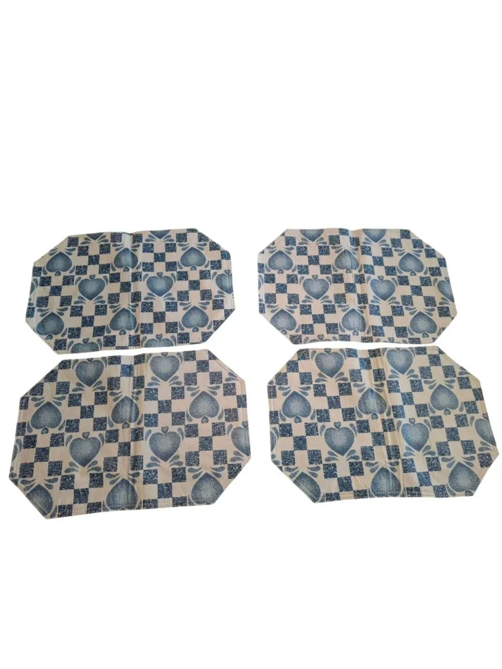 Vintage Blue Heart Checkerboard Placemats Set of 4 Country Farmhouse Decor